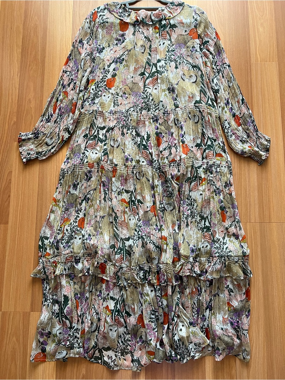 Anthropologie Marais Owl Print Boho Tiered Maxi Dress 1X - Picture 12 of 16